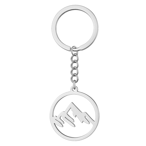 Mountain Keychain for with Hollow Circle Pendant Keyring, Outdoor Adventure