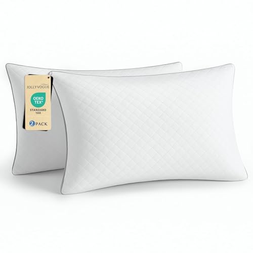 JOLLYVOGUE Pillows Queen Size Set of 2, Oeko-Tex Certified Bed Pillows for Side, Back, and Stomach Sleepers - Medium Support Down Alternative Filling, Machine-Washable
