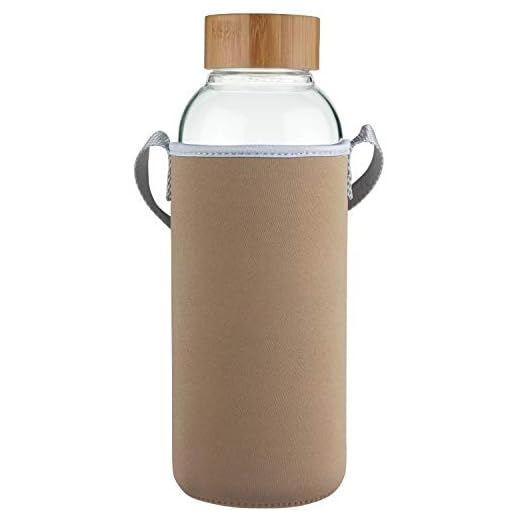 Ferexer 1,5 liter sport borosilikatglas vattenflaska med bambulock med neopren ärm 1500 ml/1,5 L Guld 1500 ml