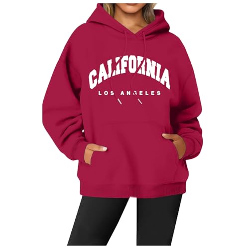 Generisch Jersey de manga larga para mujer, cuello redondo, con estampado de letras, rojo, XXL