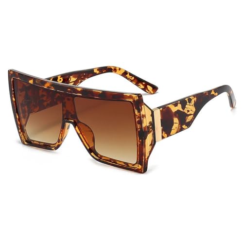 Lunettes de soleil rétro une pièce à grand verre dégradé et monture léopard chic