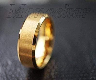 Image of Moneekar Jewels 18K Stainless Steel And Gold Plated Bevelled High Polish Edge Ring for Men (Gold)