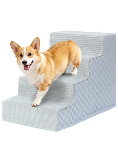 Vfrog Dog Stairs for Small Dogs,17.5" H,4-Step Dog Steps for Bed and Couch with High Density Foam,Non-Slip Pet Steps for Doggy and Cat,Pet Stairs with a Washable Cover,Grey