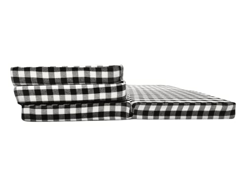 Image of Deevine Craft 4 Fold Cotton Cover 3-Inch Thick Mattress Medium Hard Firm Single Size Folding Pure White Epe Foam 4 Fold Mattress For Travel /Picnic Black & White Gingham Plaid Check (35X72X3 Inches)