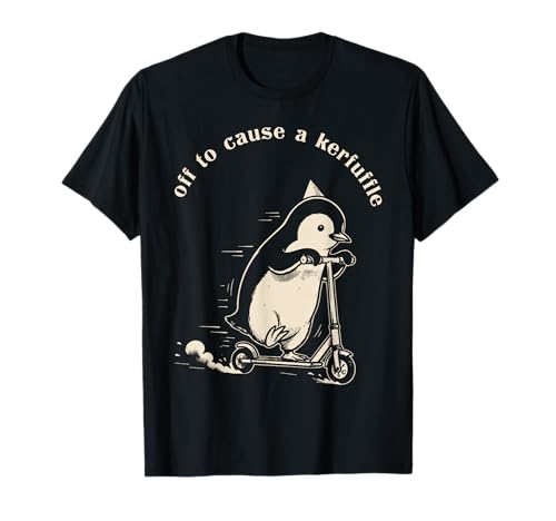 Off to Cause A Kerfuffle Penguin Scooter Graphic T-Shirt