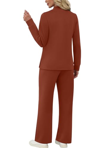 Image of WIHOLL Two Piece Sets for Women Fall Travel Vacation Outfits 2026 Long Sleeve Lounge Sets Side Slit Wide Leg Pants XS-3XL