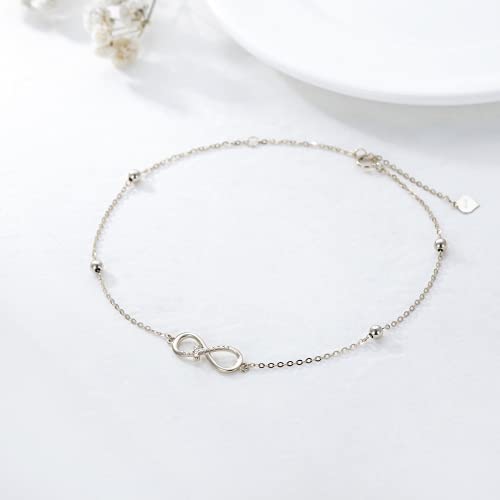 Image of 14K Gold Infinity Anklet for Womens, Yellow Gold Cross Foot Ankle Bracelets Anniversary Jewelry Gifts for Her, Mom, Wife 8-10Inch