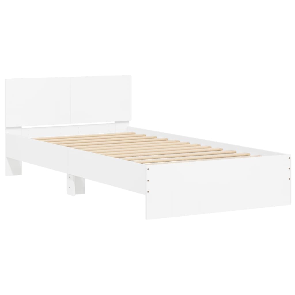 vidaXL Bettgestell, Bettrahmen mit Lattenrost, Bett Gästebett mit Kopfteil, Einzelbett Schlafzimmerbett Schlafzimmermöbel, Weiß 100x200cm Holzwerkstoff
