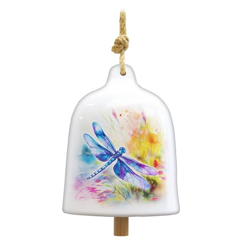 Spoontiques Dragonfly Garden Bell - Decorative Ceramic Bell for Yard and Garden Decoration, Indoor and Outdoor Décor