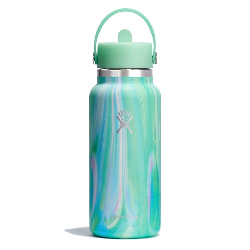 HYDRO FLASK - Wide Mouth Water Bottle 946 ml (32 oz) - Vacuum Insulated Stainless Steel Water Bottle with Flex Straw Cap - Jelly Green
