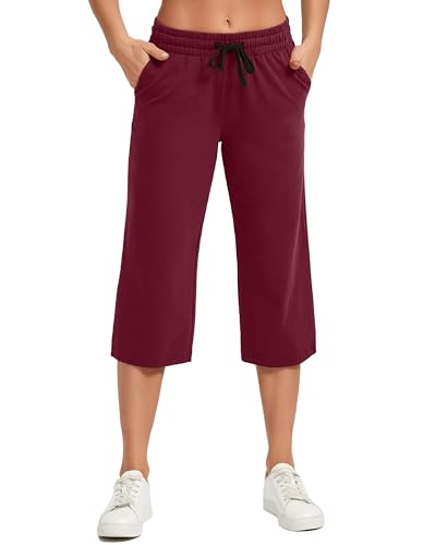 Image of SPECIALMAGIC Women Capri Pants Cotton Yoga Wide Leg Pajama Pants Capris Sweatpants Sports