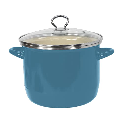 Vasconia EOS 8-Quart Stockpot with Glass Lid (Teal) Soup Pot for All Ranges, Dishwasher & Oven Safe up to 350°F - Non-Reactive Enameled Interior Pot for Gumbo, Stew, Boil, Pasta, Chili