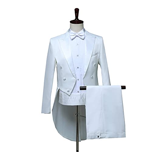 Blazer de Costume pour Hommes Slim Fit Tuxedo Tux Costumes Costume De Fête De Mariage Veste + Pantalon + Cravate + Joint De Taille (sans Gilet) (Blanche,XL), Blanc - Image 3