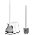 Toilet Plunger and Brush Set, Silicone Bowl Brush and Heavy Duty Toilet Plunger with Ventilated Holder, 2-in-1 Toilet Brush and Plunger Combo for 5.3-inch Toilet Drain Bathroom Deeply Cleaning