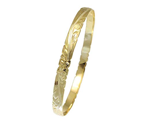 Arthur's Jewelry 925 Sterling Yellow Gold Plated Hawaiian Scroll Plumeria Flower 6mm Cut Out Edge Bangle Size 7-9