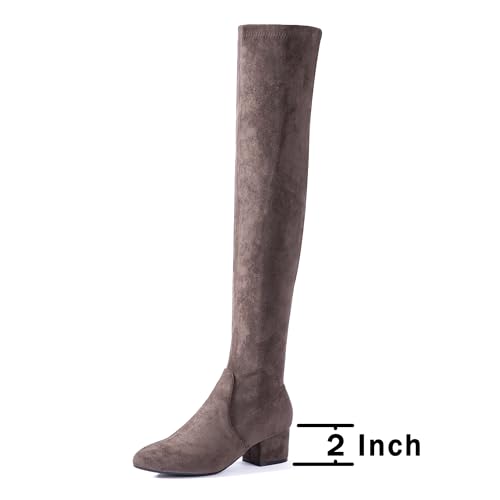 N.N.G Women Over the Knee Boots Low Heel Winter Block Suede Thigh High Chunky OTK Long Comfort3