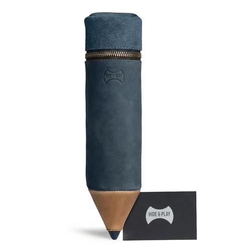 Image of Hide & Play, Pencil-Shaped Case for Pens, Pencils, Markers, and Office Accessories, Zippered Bag, Pen Storage, Full Grain Leather, Handmade (Slate Blue)