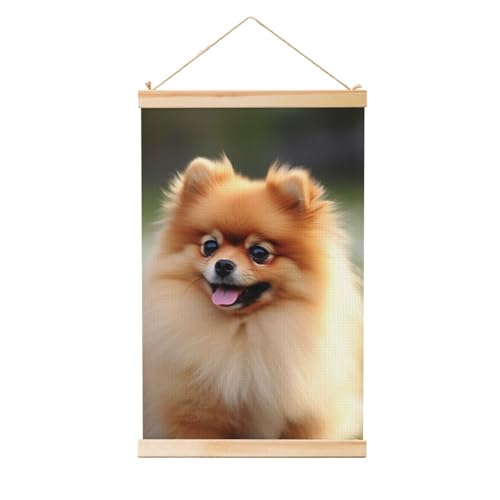 Toile Chien de Poméranie Cadre Bois pour Ambiance Douce à la Maison