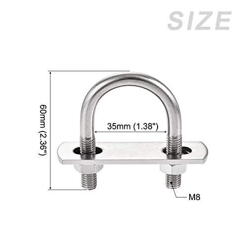 Image of METALLIXITY U Bolts 4 Sets (M8x35x60mm), Round U Bolt 304 Stainless Steel with Accessories - for Construction, Pipe