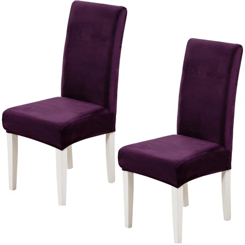 Thicken and Soft Velvet Dining Chair Covers for Dining Room Set of 2 Pack Velvet Slipcovers Chairs Cover Stretch Slipcover, Purple