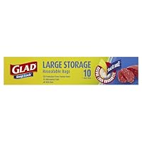 Glad Snap Lock Resealable Large Storage Resealable Bags, BPA Free, Microwave & Freezer Safe, 10 Count