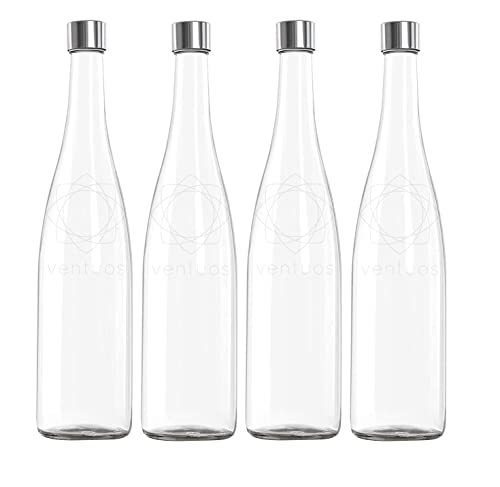 Image of PRAMUKH FASHION Glass Water Bottle with Plastic Silver Screw Cap for Beverages, Oil, Vinegar, Beer, Water, Soda, Airtight Lid & Leak Proof Cap - (Plain Narrow Mouth) (2Liters, Voss Bottle)