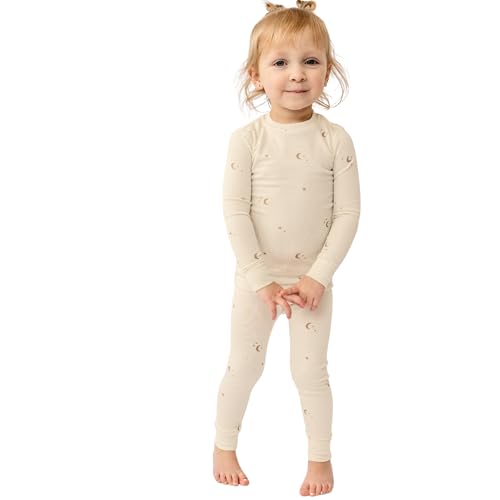 Tealbee Toddler Pajamas 2 Piece Set 12M4T Snug Fit Long Sleeve TENCEL Modal No Itch Seams Soft Kids PJs - 3T-4T - MoonsStars
