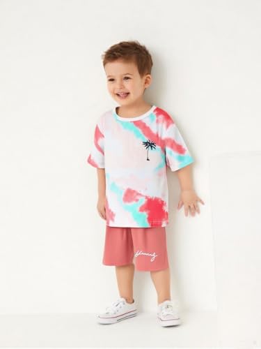 Image of Kid Toddler Baby Boys Clothes Tie-dye Palm Leaf Top 2Pcs Summer Shorts Set
