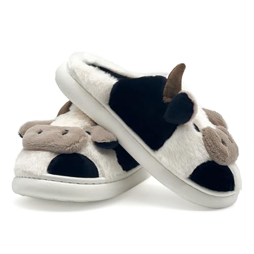 Cow Cotton Slippers, Thick Sole Kawaii Fluffy Winter Indoor Outdoor Cute Slippers for Women and Men2