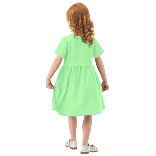 Light Green Girls Dress Short Sleeve Dress Girls' Summer Sundress 4T4