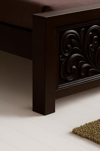 Image of Sheesham Wood Bed Without Storage Solid Wooden Cot Bed Elegant and Functional Bedroom Living Room Home (Walnut AB, King)