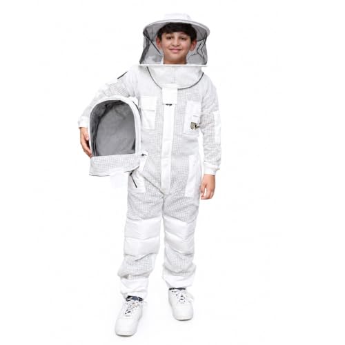 Image of Kids Bee Suit, 3 Layer Ventilated Beekeeping Suit with Gloves & 2 Veils, Protective Beekeeper Suit for Children Boys Girls (KID White XL)