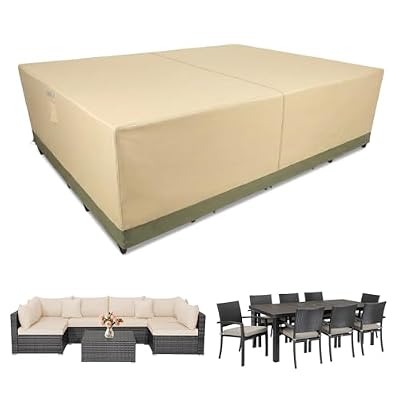 COWVIE Rectangular Outdoor Furniture Cover for Sectional Sofa Set, 600D Waterproof Patio Set Cover for Lawn General Purpose Table and Chairs, 140''L x 88''W x 32''H