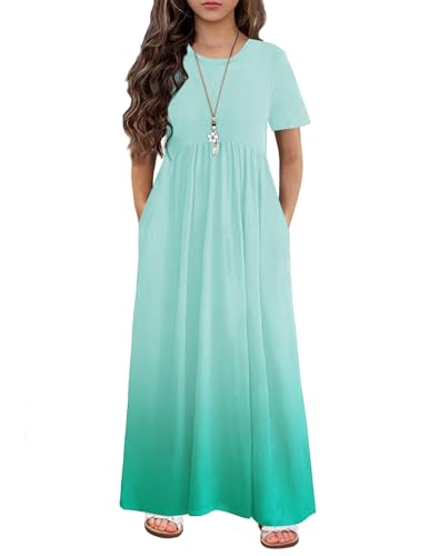 Image of Arshiner Girls Maxi Dress Long /Short Sleeve Casual Holiday Dress with Pockets for 5-13 Years