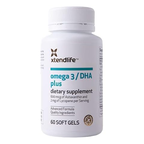 Xtend-Life Omega 3 DHA Plus Fish Oil - 100% Pure Fishoil Natural Heart, Brain & Joint Support Plus Lycopene & Astaxanthin for Anti-Aging and Skin Support - 700 mg Dietary Supplements - 60 Soft Gels Cover