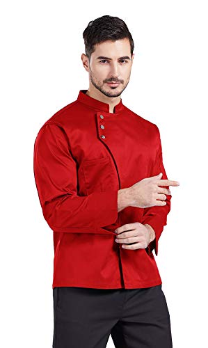 Nanxson Chaqueta Chef Unisex Kitchen Hotel - Uniforme de Manga Larga, Panadero, Chaqueta, Utensilios de Cocina con Bolsillo CFM0054 (Rojo, L) Cover