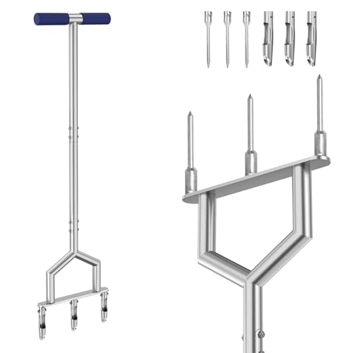 YWNYT Aeratore manuale per prato, 2 in 1, con 3 denti cavi sostituibili e 3 punte, per la cura del prato e del giardino