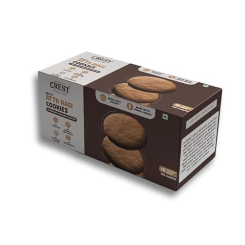 Seven's Crest Millet Atta Ragi Cookies - Pack of 1 x 10 Cookie Per Box | Healthy & Nutritional Tea-Time Snack | No Trans Fat, No Synthetic Flavor, No Preservatives | Wholesome Digestive Ingredients