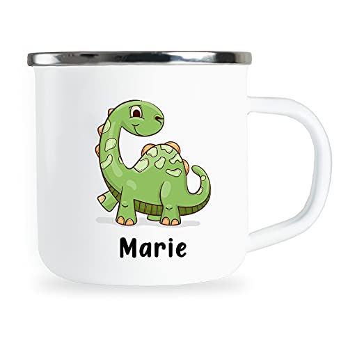 Tasse Marie personnalisable pour enfant avec nom et motif dinosaure drôle Tasse en émail Cadeau d'anniversaire pour garçon ou fille Tasse en métal Tasse émaillée Idée cadeau Cover