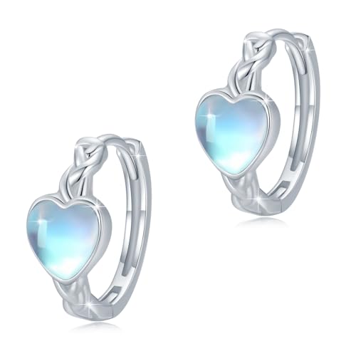 Créoles pierre de lune argent 925 boucles d'oreilles cœur REDSUN