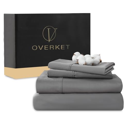 Image of 100% Egyptian Cotton Sheets King Size 4PCS 1000 Thread Count Sateen Weave Soft Breathable 16-Inch Deep Pocket (King,Dark Grey)