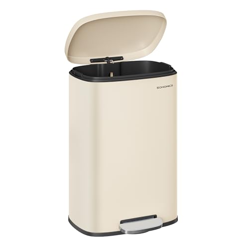 SONGMICS 13 Gallonen (50 L) Mülleimer Edelstahl Küche Mülleimer Recycling oder Abfalleimer Soft Close Trittpedal Herausnehmbarer Inneneimer Sandbeige ULTB050A01