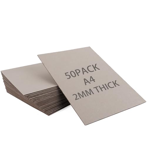 SHUESS A4 Greyboard 50 Sheets - 2000 Micron A4 (29.7 X 21 cm) Mount Board - Double-Side Grey Board - Thick Cardboard for Model Making, Thick 2 MM