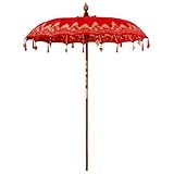 vidaXL Sonnenschirm Sonstiges Rot x 250 cm Baumwolle und Holz