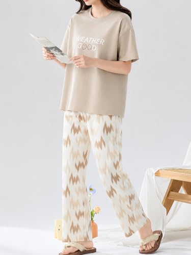 Image of Celary Women's Cotton Blend Printed Night Suit Set||Soft & Breathable Short Sleeve Top & Ethnic Print Pyjama Set||Also Available in Plus Size||Korean Night Suit||Comfortable Home Wear & Sleepwear