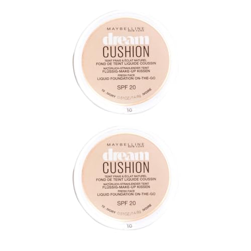 2 x Maybelline New York Dream Cushion Liquid Foundation On The Go SPF 20 14.6g - 10 Ivory