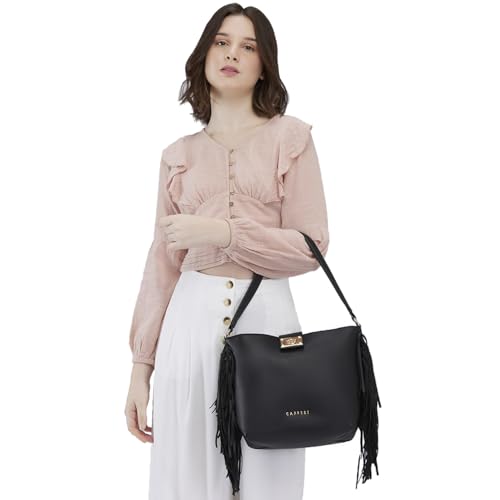 Image of Caprese Cindy Hobo, Black-Medium | Stylish Shoulder Bag for Women | Spacious Compartment | Perfect for Casual & Daily Use