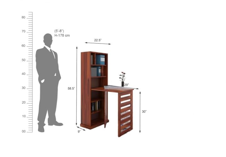 Image of SUNCOM Solid Sheesham Wood Foldable Study Table for Adults | Computer Table for Home | Office Table for Office Work | Work from Home Table with Door Cabinet & Shelf Storage | Rosewood, Natural