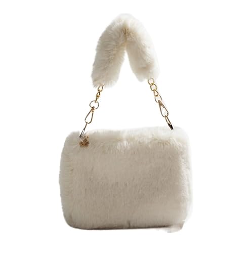 Sac fourre-tout pour femme en peluche vintage grand format avec chaine et bandouliere
