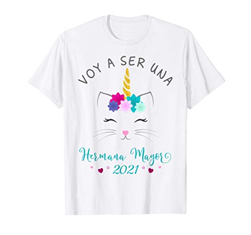 T-Shirt Voy A Ser Una Hermana Mayor 2021 Gato Unicornio Camiseta